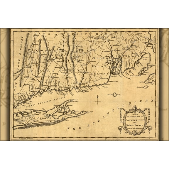 24"x36" Gallery Poster, map of Connecticut and Rhode Island 1780