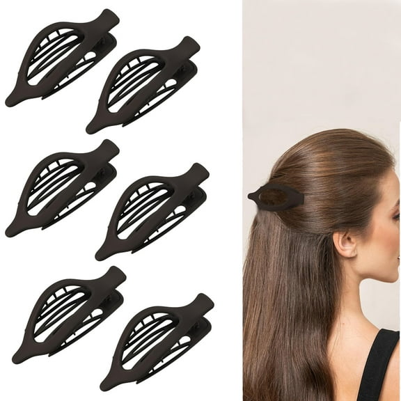 RUseeN 8 PCS Large Flat Hair Clips for Women Girls, French Concord Lay Down Hair Claw Clips for Thick Thin Hair, Comfortable Curved Flat Clips, Matte Non-slip Strong Hold Hair Barrettes, Black