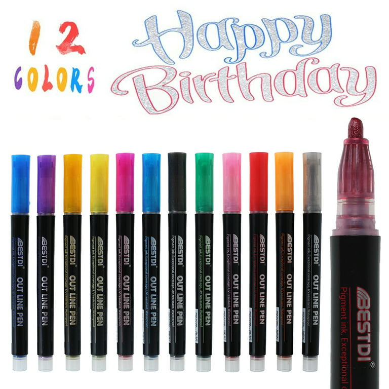 Toorise 12/24 Colors Double Line Outline Pens,Magic Glitter Metallic Drawing  Pens,DIY Sketching Pens for Party Birthday Gift Card Making Drawing  Painting 
