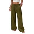 thumbnail image 1 of Women'S Palazzo Pants Summer High Waisted Wide Leg Drawstring Flowy Beach Trousers with Pockets Green M, 1 of 7