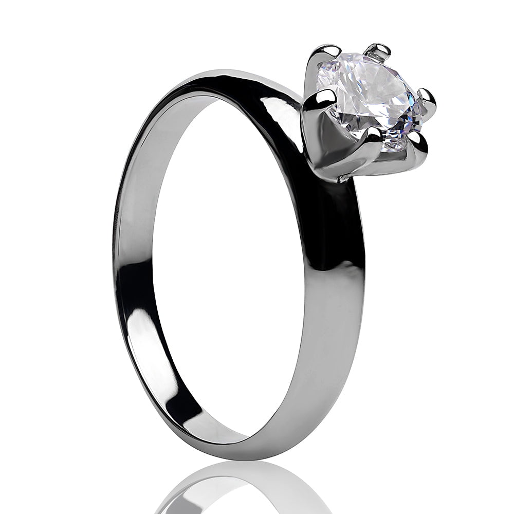 Titanium Wedding Ring - Solitaire Wedding Ring - CZ Wedding Ring - White Diamond Ring - Engagement, 4