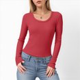 thumbnail image 2 of Towmus Scoop Neck Long Sleeve Shirts for Women Casual Round Neck Fitted T Shirts Solid Color Womens Tops Tee, 2 of 6