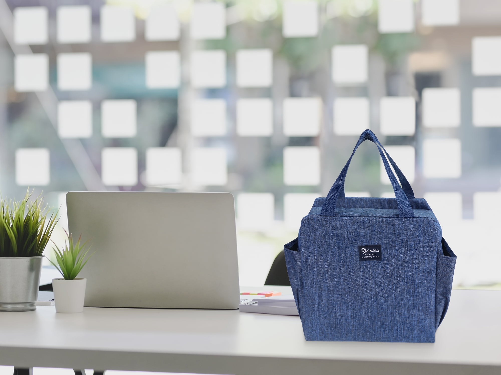 Unique Bargains Insulated Bag Lunch Bag Reusable Cooler Bag Navy Blue