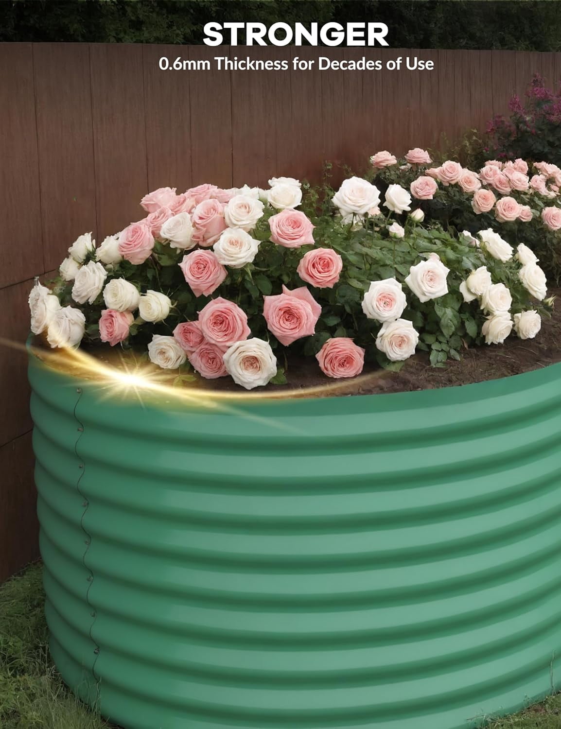 Raised Garden Bed 8x4x2 ft, Green Oval Galvanized Steel Planter, Weather Resistant Outdoor Raised Beds for Vegetables, Flowers & Herbs, Modern Modular Metal Garden Box, Green