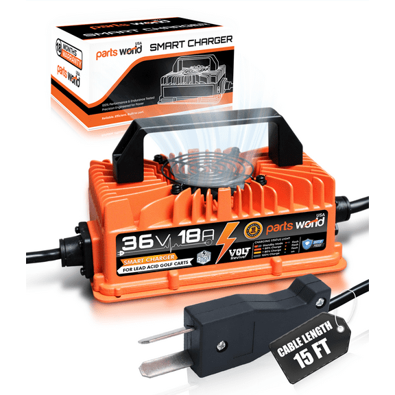 VoltRevive™ 36V 18A Lead-Acid Golf Cart Charger for EZGO, Club Car and Yamaha Crowfoot Plug | Fast Charging with TrickleFlow™ | IP67 Waterproof