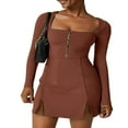 thumbnail image 1 of Robe de Soirée à Manches Longues pour Femmes avec Ourlet Fendu et Encolure en U, 1 of 7