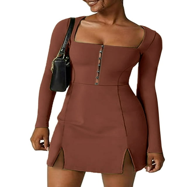 Robe de Soirée à Manches Longues avec Ourlet Fendu pour Femmes
