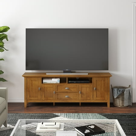 Simpli Home - Redmond SOLID WOOD 72 inch Wide Transitional TV Media Stand in Light Golden Brown For TVs up to 80 inches - Light Golden Brown