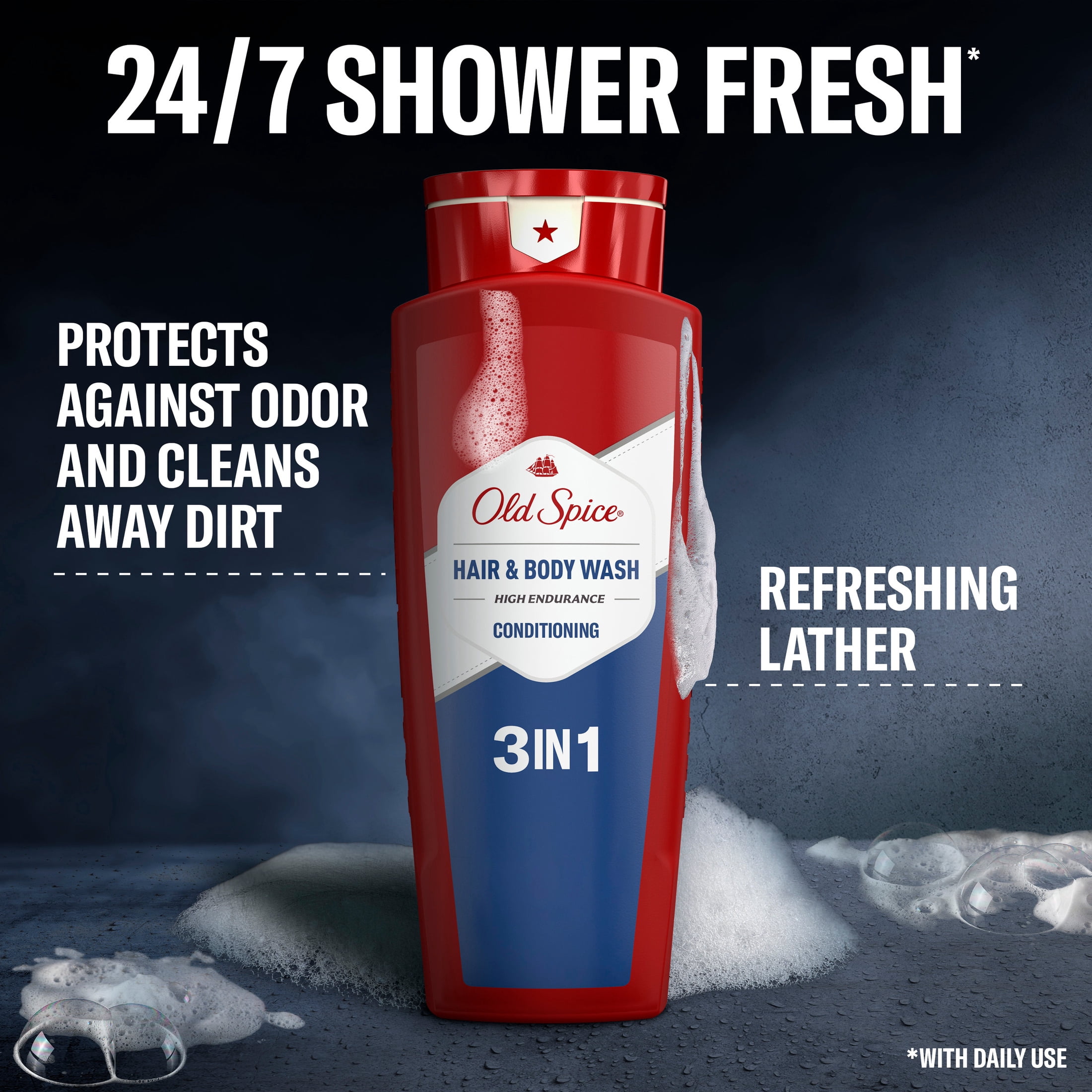 (4 pack) Old Spice Hair & Body Wash w/ Conditioner for Men, Crisp, 24/7 Shower Fresh, 24 fl oz