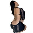 thumbnail image 4 of Liacowi Women Solid Color Crochet Knitted Dress Ripped Hollow Out Backless Long Sleeve Mini Sexy Cutout Dress Summer Beach Streetwear, 4 of 7