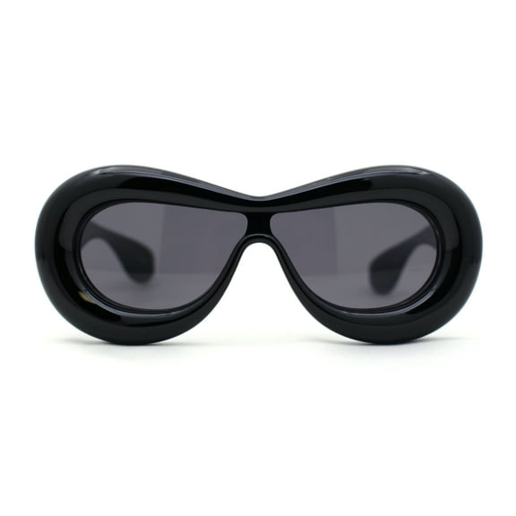 Womens Unique Balloon Thick Racer Shield Retro Sunglasses All Black