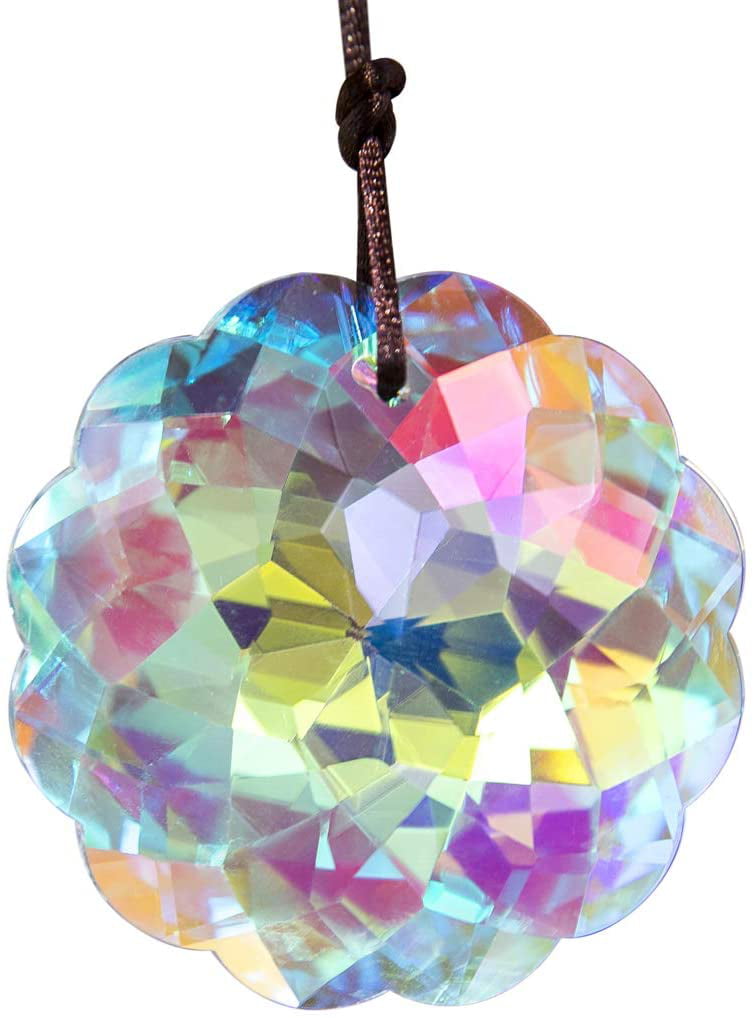 H&D HYALINE & DORA Blue Crystal Ornament Half Moon Colorful Loquat Prisms Rainbow Maker Suncatcher Window Decor 