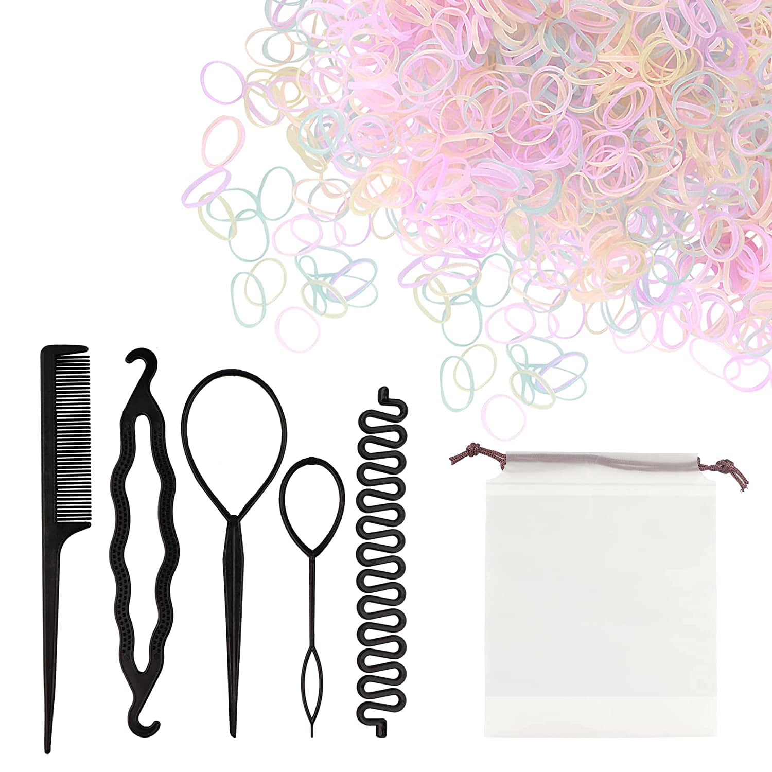Beauty.HC 1000 Pcs Hair Rubber Bands, Small Elastic Hair Ties, Hair  Elastics Bands for Kids and Girls, Including Topsy Braiding Tools, Hair  Pull