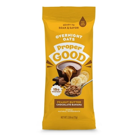 Proper Good Chocolate Banana Peanut Butter Overnight Oats, 15g Protein, Shelf-Stable 2.59 oz packet