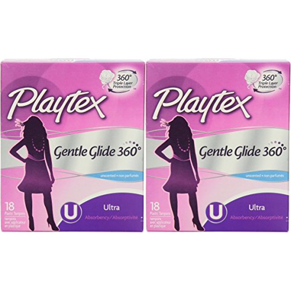 Playtex Gentle Glide Ultra Tampons, Unscented, 18 Count (Pack of 2