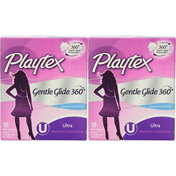 Playtex Gentle Glide Ultra Tampons, Unscented, 18 Count (Pack of 2