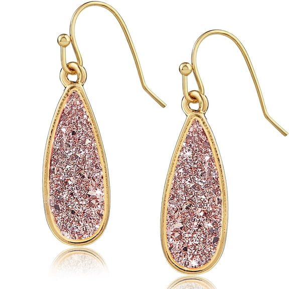 Humble Chic Rose Gold Druzy Drop Dangles - Sparkly Long Teardrop Dangly Earrings for Women