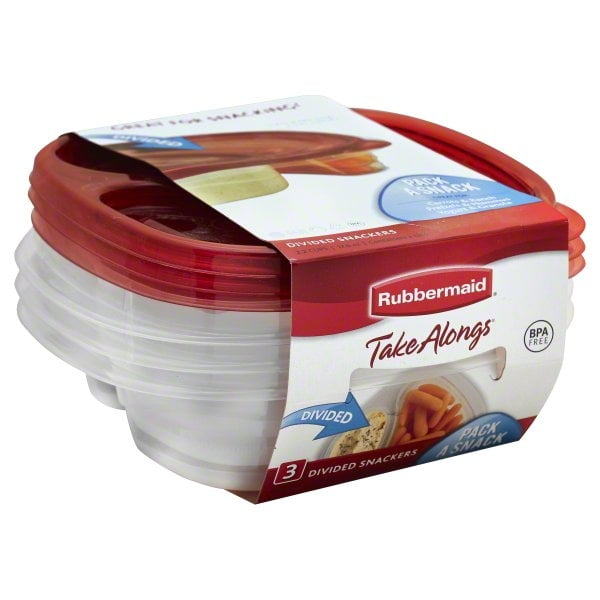 Rubbermaid Take Alongs 2.2 Cups Divided Snackers Containers, 3 