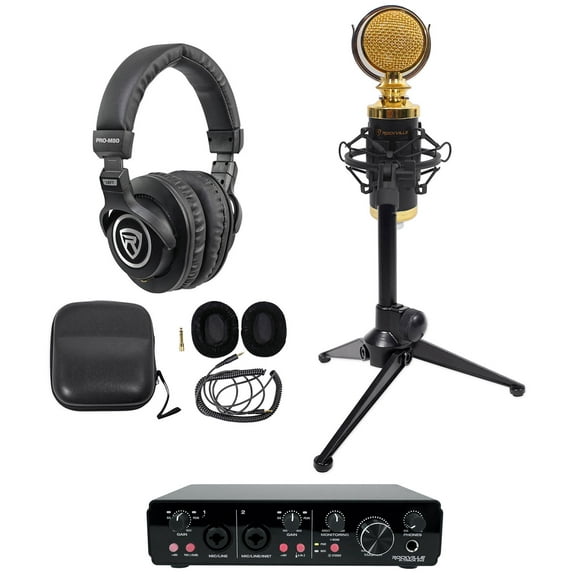 Rockville R-TRACK 2x2 1-Person Podcast Kit w/ RCM02 Microphone Stand Headphones