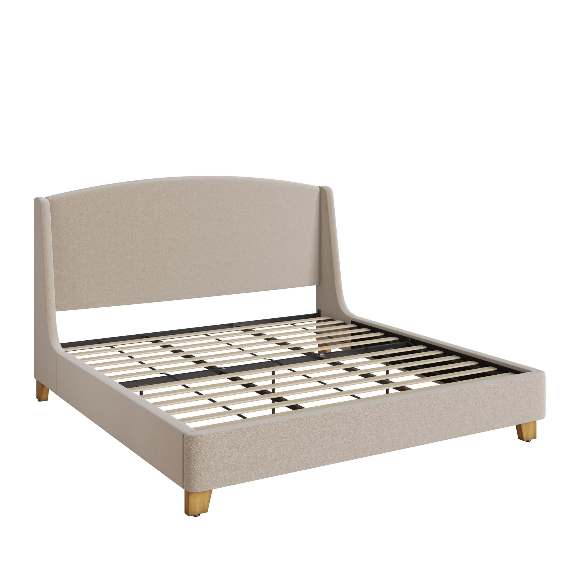 Better Homes & Gardens Windsor Platform Bed with Wingback Headboard, King, Wheat Boucle