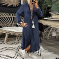 thumbnail image 3 of Quixlent Fall Spring Lady Dress Single-breasted Lapel Loose Long Sleeves Chest Pocket Split Hem Plus Size Dress Solid Color Buttons A-line Daily Wear Maxi Dress, 3 of 8
