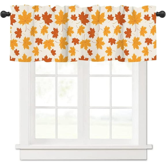 Window Curtains Valances Autumn Maple Leaves Kitchen Short Curtains with Rod Pocket Valance Drapes Farmhouse Window Treatment for Living Room Bathroom Decor 54" X 18"