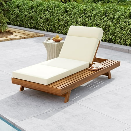 Christopher Knight Home Patio Chaise Lounge with Quad-Folding Cushion, Adjustable 4-Position Backrest, Beige