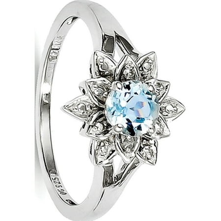 925 Sterling Silver Rhodium Diam. & Light Blue Topaz Ring | Walmart Canada