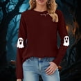 thumbnail image 2 of mgoYE Halloween Womens Clothing Halloween Sweatshirts for Women Ghost Pumpkin Long Sleeve T-shirt Graphic Tees Fall Pullover Tops(Wine,L), 2 of 8