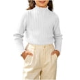 thumbnail image 2 of Girls' Mock Neck Ruffle Trim Ribbed Knit Top Long Sleeve Slim Fit Stretchy Warm Sweater for School Matching 0-12 Years White 6-10 Years, 2 of 6