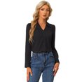 thumbnail image 1 of Camisa casual con botones para mujer, manga larga, cuello en V, fruncido, para oficina, negocios, blusas Negro XL, 1 of 6