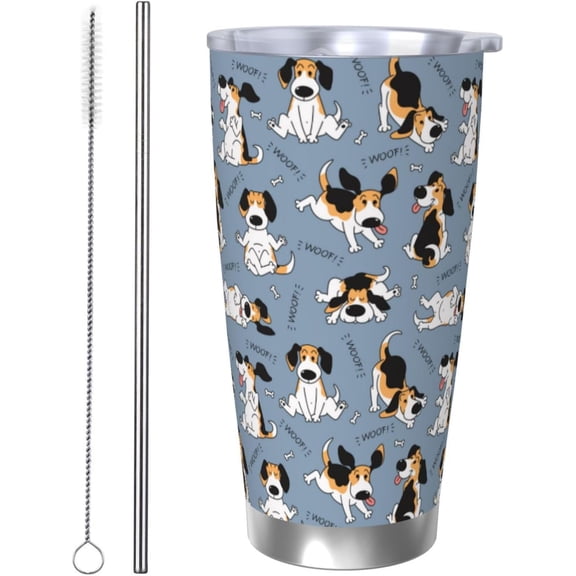 Beagle Tumbler 20oz Cute Dog Stainless Steel Insulated Tumblers with Lid and Straw Animal Travel Coffee Mug Wine Tea Cups Water Bottle Dogs Gifts for Women Dog Lover
