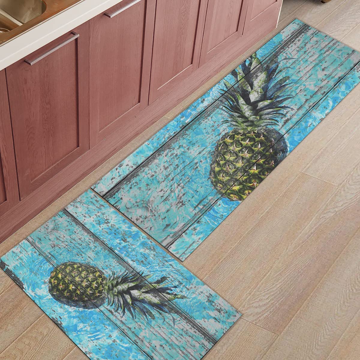 Pineapple Kitchen Rug Set 2 Piece, Non Slip Kitchen Rugs and Mats