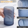thumbnail image 3 of Blue Hobnail Drinking Glasses Set of 12, Embossed Glass Cups, 6 x 12 Oz & 6 x 10 Oz, 3 of 7