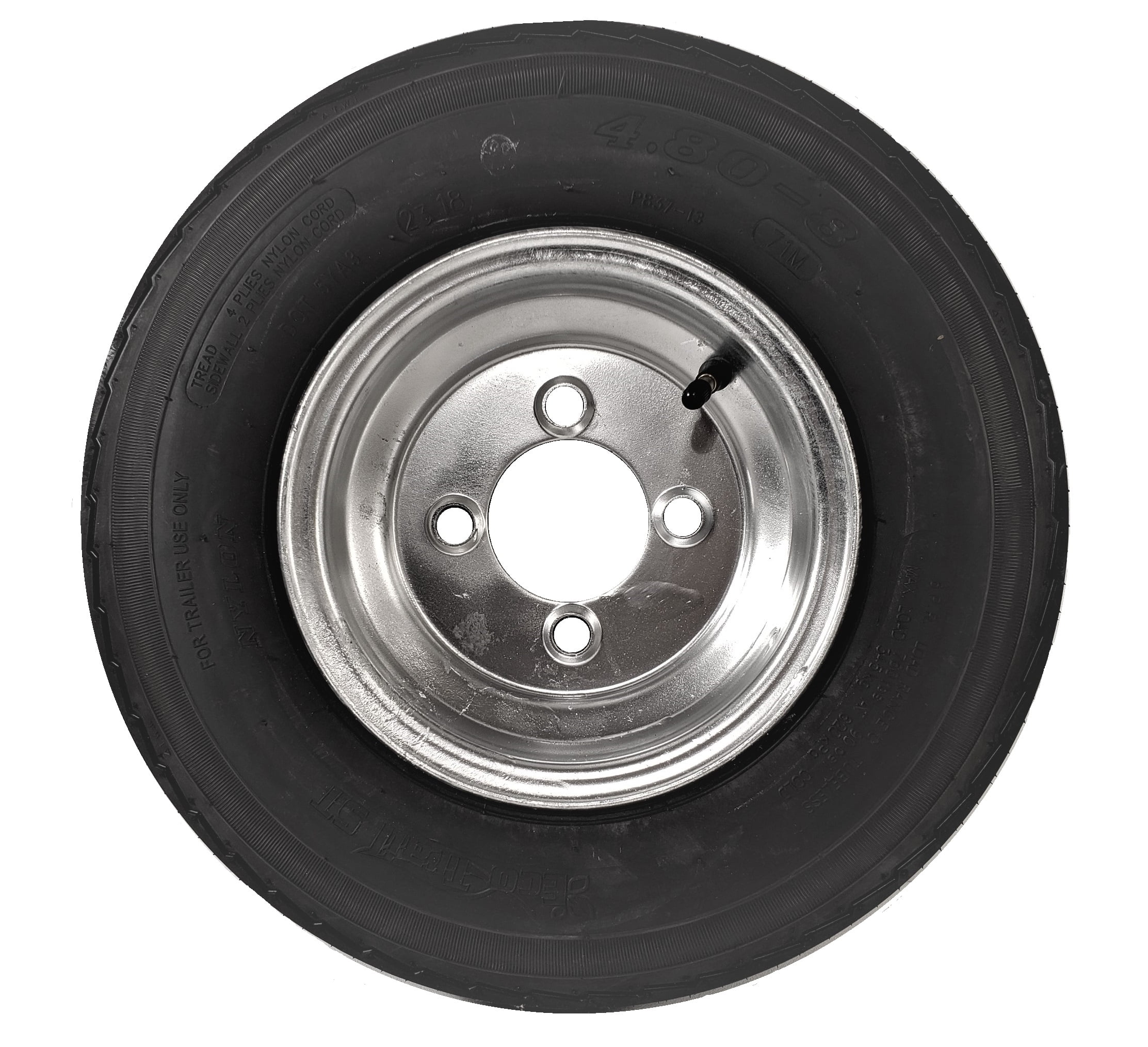 4 Lug On 4 in. 2-Pack Trailer Tire On White Rim 480-8 4.80-8 4.80 x 8 Load C 