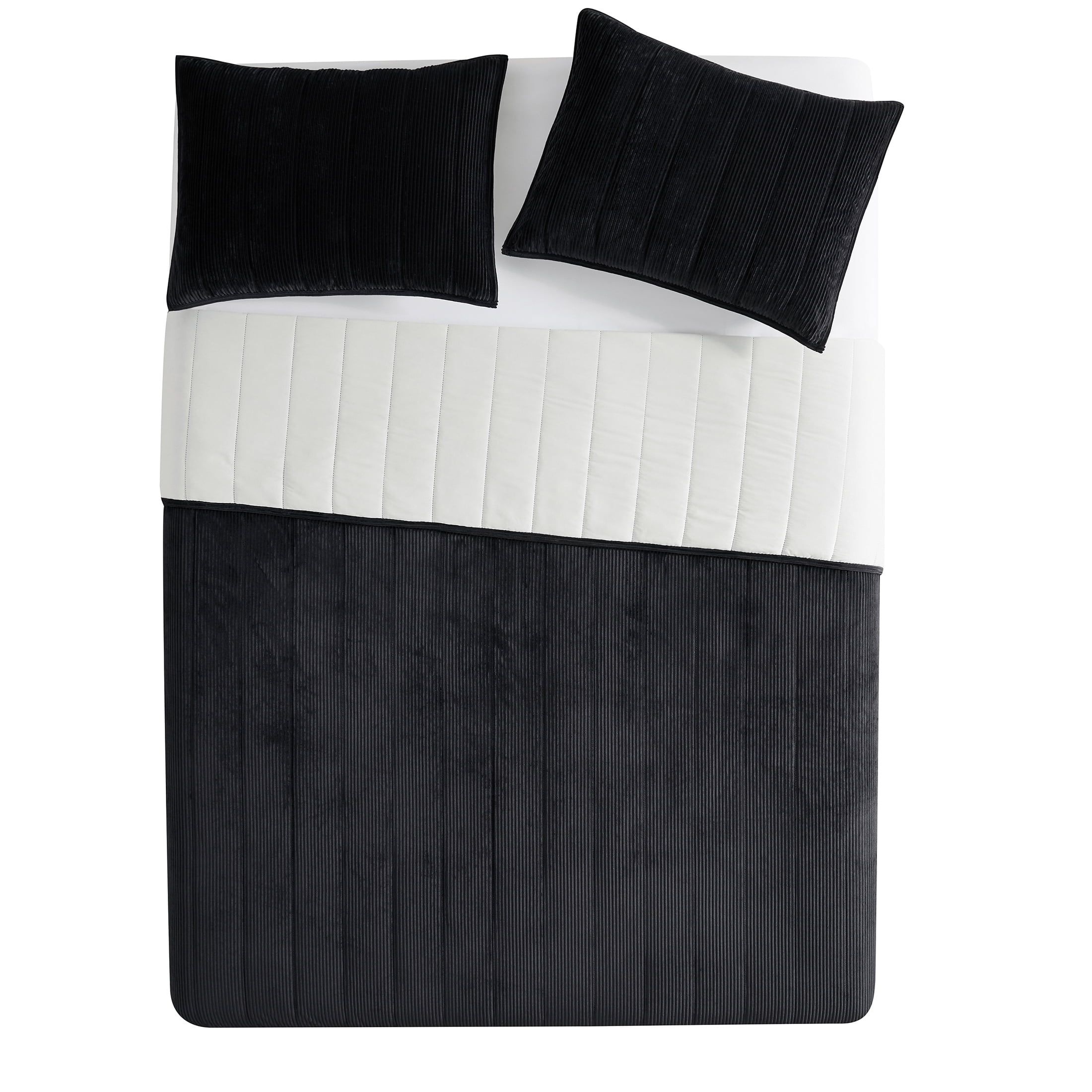 Mainstays Solid Black Corduroy Stripe Adult Quilt, Full/Queen