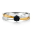 thumbnail image 2 of Gem Stone King 925 Sterling Silver and 10K Yellow Gold Black Onyx Engagement Ring for Women (0.22 Cttw, Round 4MM, Gemstone Birthstone, Available in Size 5, 6, 7, 8, 9), 2 of 4