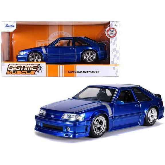 1-24 Scale 1989 Ford Mustang GT 5.0 Candy Blue & Silver Stripes Bigtime Muscle Diecast Model Car