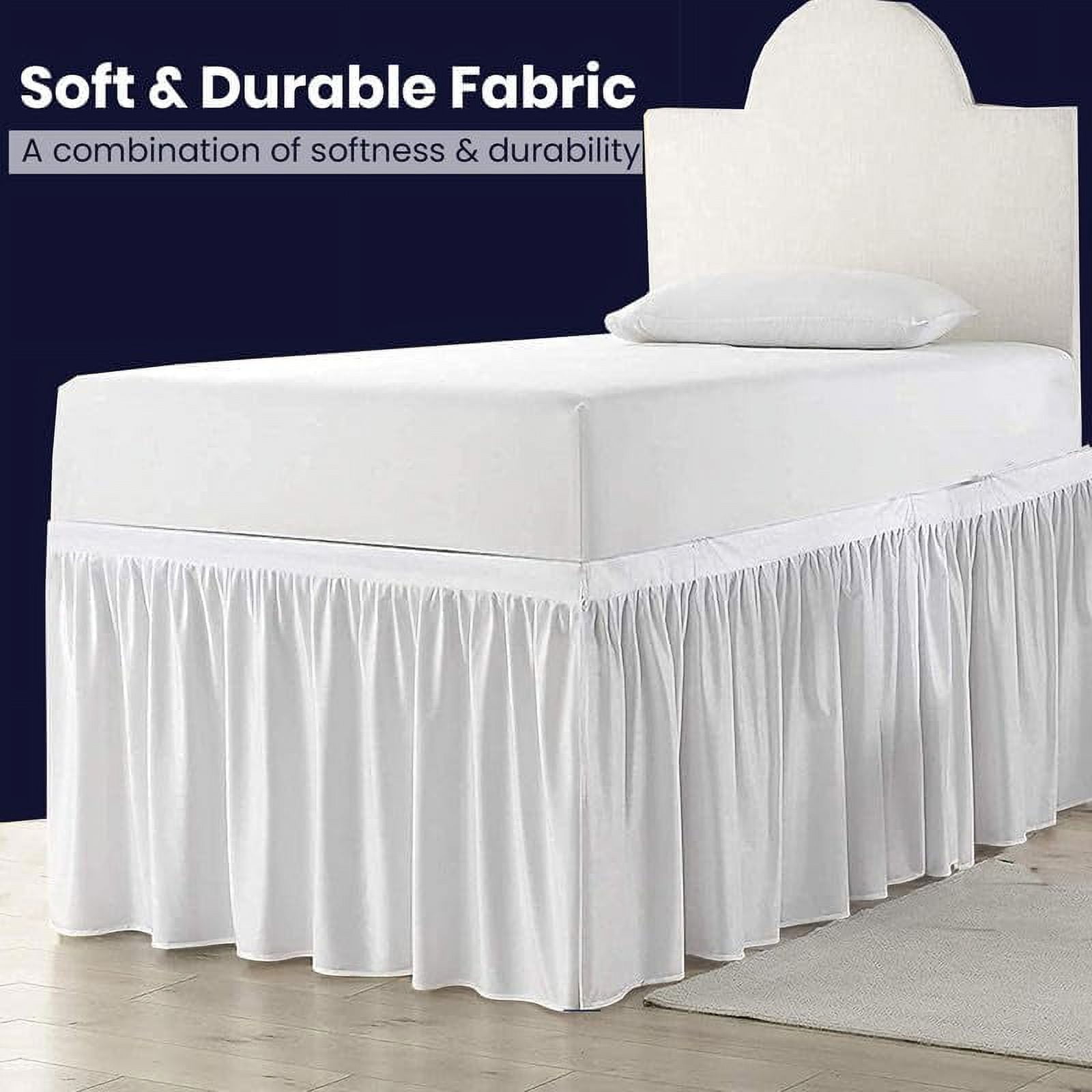 Dorm Bed Skirt Twin XL 44" Drop, College Dorm Room Bed Skirts Easy to Put On Twin XL Size Dust Ruffle Dorm Sized Bed Skirts, 600TC Egyptian Cotton Bed Skirt, (White, Twin-XL - 44" Drop)