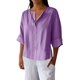 thumbnail image 2 of mfyjkho Tops Elegantes Para Mujer, Blusa Holgada De Lino Con Cuello En V, Manga Tres Cuartos Y Botones Decorativos Para Mujer. Tops Para Hacer Ejercicio Para Mujer Xxxxxl, 2 of 8
