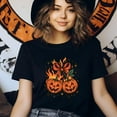 thumbnail image 3 of Flaming Pumpkin Graphic T-Shirt | Unisex Spooky Season Outfit, Navy, Size S, 3 of 6