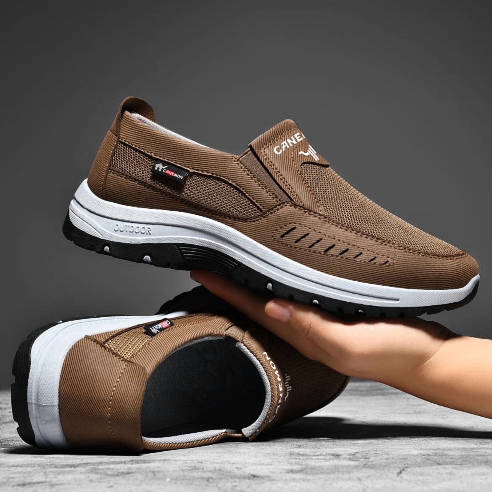CANEMON Men's Slip-on Mesh Walking Shoes, Breathable Comfortable Casual Outdoor Hiking Sneakers