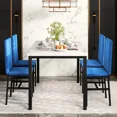 thumbnail image 3 of Dining Table Set for 4, Modern Marble Dine Table with 4 Velvet Chairs, Modern Kitchen Table Set for Home, Breakfast Nook, Cafeteria Dining Room, Blue, 3 of 9