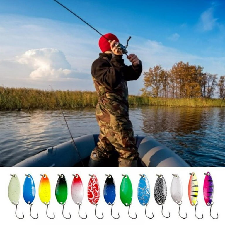 Fishing Spoon Metal Lure for Trout - 12pcs Colorful Trolling Spoon Lures  Casting Spinner Bait Single Hooks Fishing Jig Spoon Lure for Trout Bass