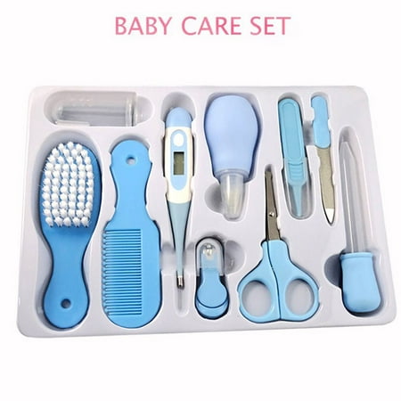 10 PCS Baby Infant Health Care Set Multi Functions Newborn Nose Cleaner Nails Clipper Tweezers Thermometer Kit