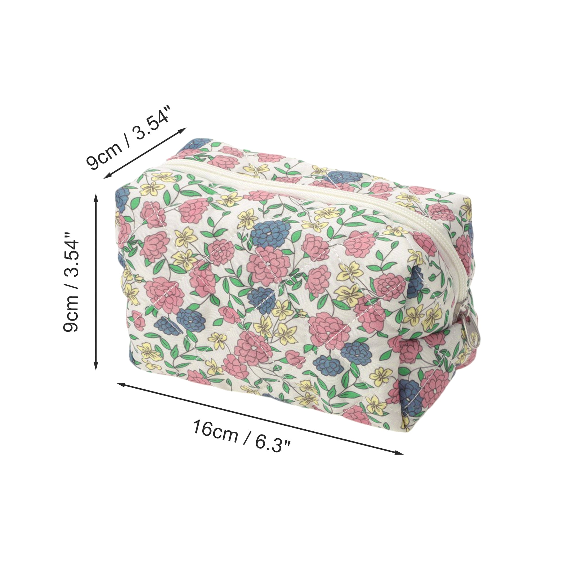 Unique Bargains Quilted Square Flowers Makeup Bag Multicolored for Travel and Storage