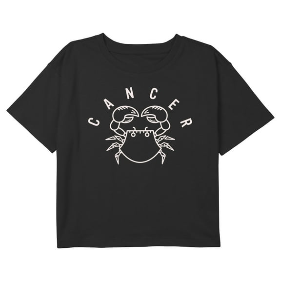 Girl's Lost Gods Zodiac Cancer Line Symbol Graphic Cropped T-Shirt Black X Large