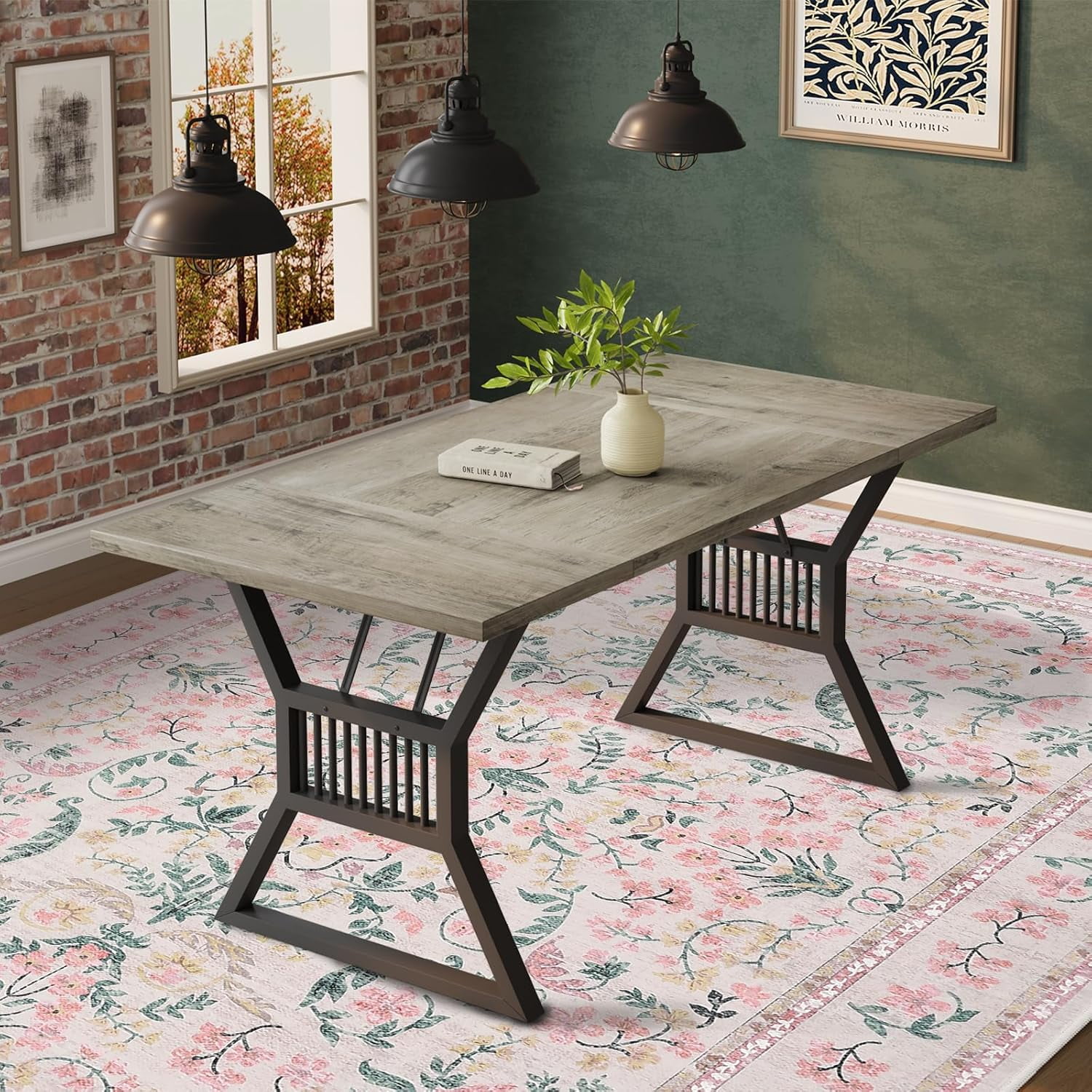 Memoryfield Washable Vintage Area Rug 9' x 12', Soft Low Pile Indoor Non Shedding Floor Covering, Foldable Floor Mat, Pink
