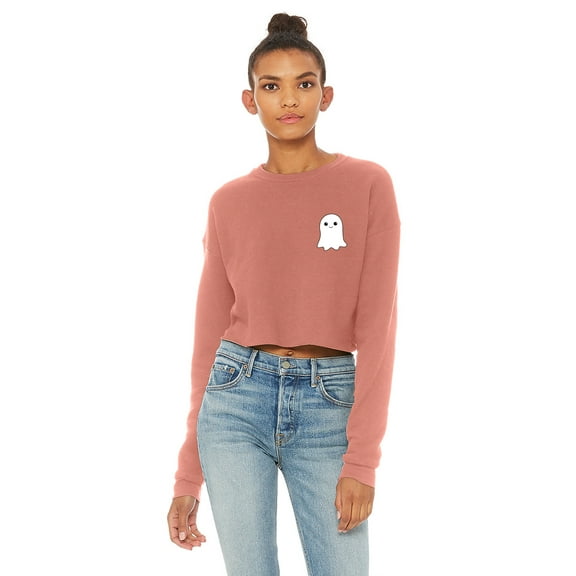 Crop Tops for Women Ghost Shirt Cropped Tops Ladies Casual Cropped Long Sleeve Crewneck Fleece Womens Tops Cute Daily Ghost Design Top