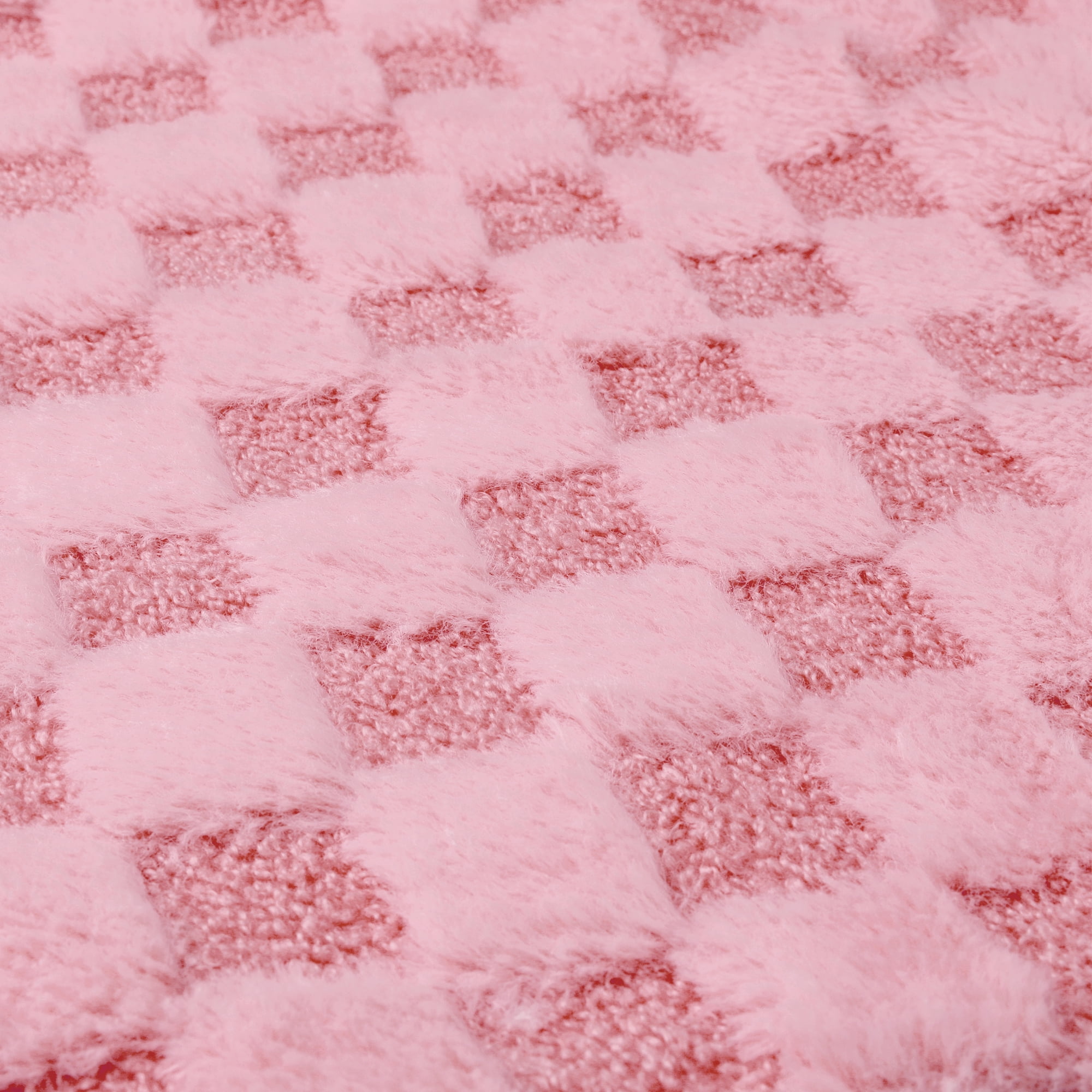 Unique Bargains 2 Faux Fur Soft Plaid Decorative Throw Pillow Covers Square Pillowcase Pink 18" x 18"
